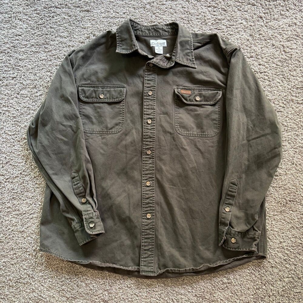Carhartt Button Down Work Shirt Jacket Shacket Green Men’s Size XL Vintage